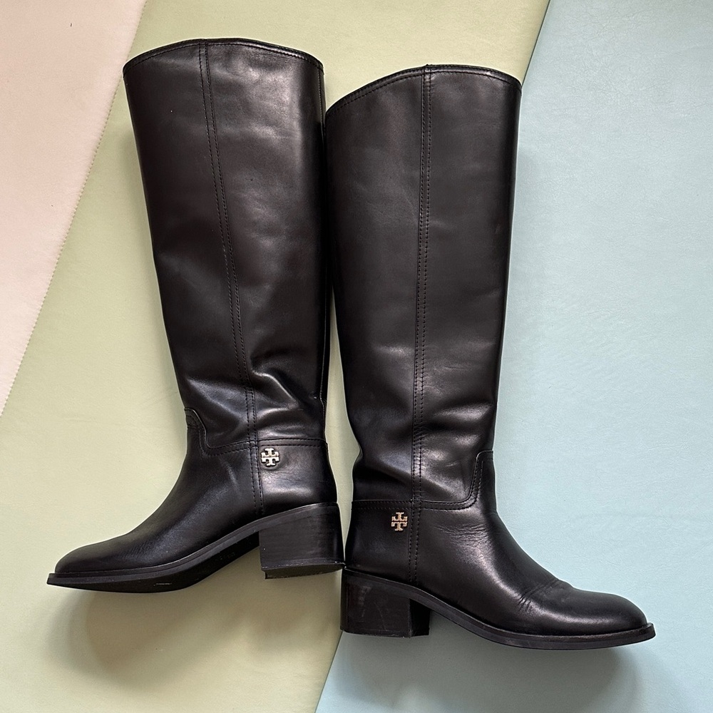 Tory Burch Elegant Black Knee-High Leather Boots